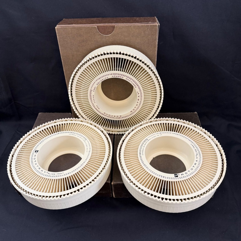 Vintage Lot of 3 GAF Sawyer's Rototray 100‎ Slide 35mm Projector Trays w/ covers